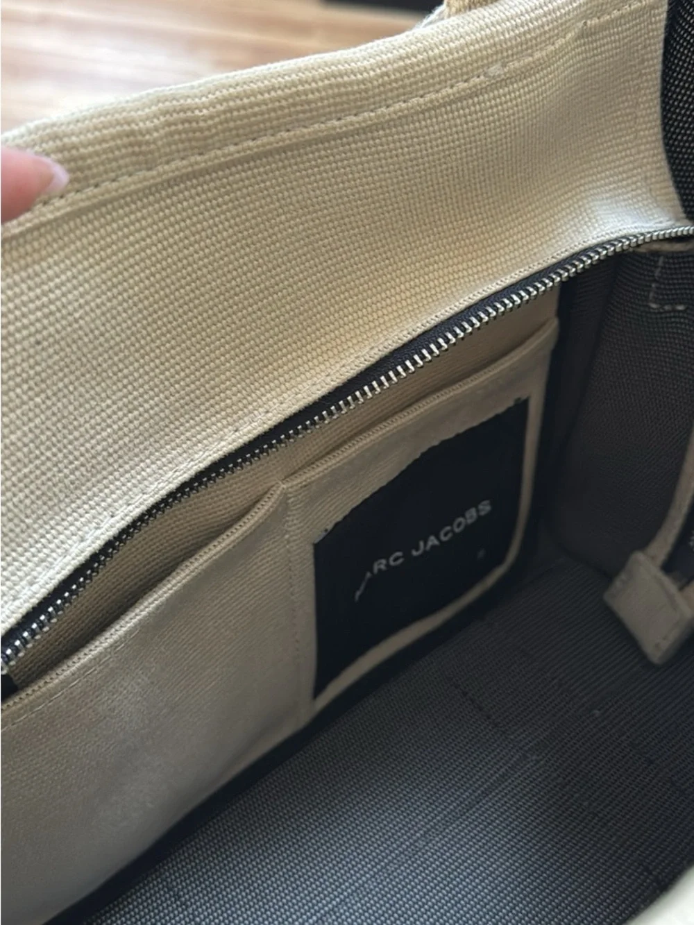 Marc Jacobs Beige Canvas Jacquard Tote with Black Strap